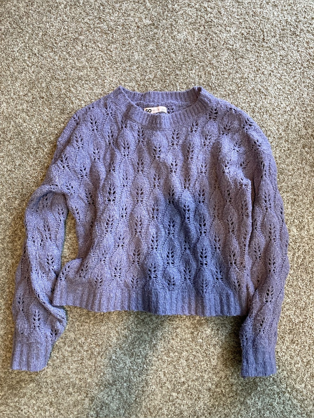 Lilac Open-Knit Crewneck Sweater